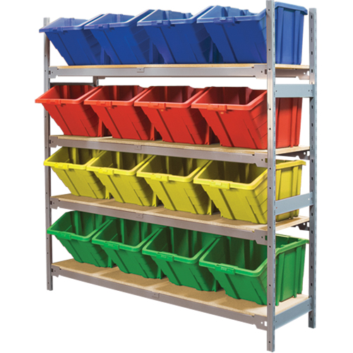 &eacute;tag&egrave;res larges avec bacs g&eacute;ants en plastique, Acier, Sans boulons, Capacit&eacute; 800 lb, 66" la x 72" h x 18" p Southpoint Industrial Supply