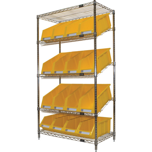 Slanted Wire Shelf with Bins, 5 Tiers, 36" W x 63" H x 18" D Southpoint Industrial Supply