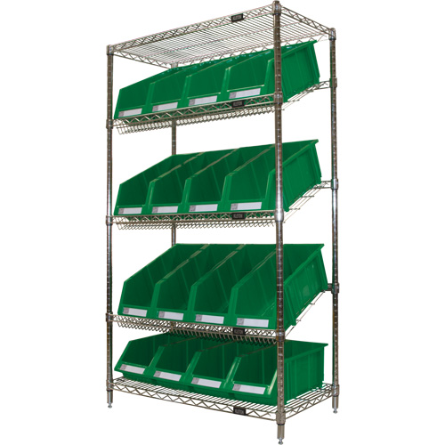 Slanted Wire Shelf with Bins, 5 Tiers, 36" W x 63" H x 18" D Southpoint Industrial Supply