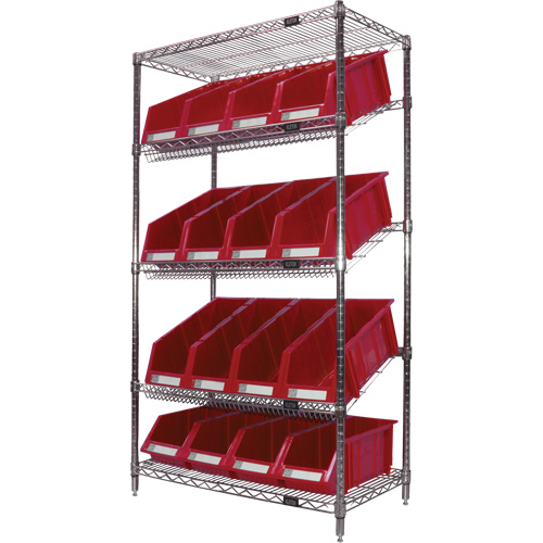 Slanted Wire Shelf with Bins, 5 Tiers, 36" W x 63" H x 18" D Southpoint Industrial Supply