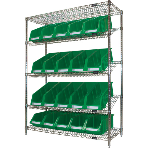 Slanted Wire Shelf with Bins, 5 Tiers, 48" W x 63" H x 18" D Southpoint Industrial Supply