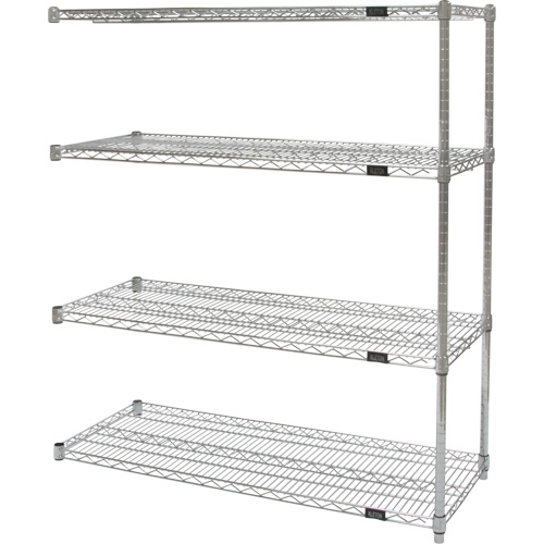 Heavy-Duty Chromate Wire Shelving, Add-On Kit, 4 Tiers, 30" W x 54" H x 14" D Southpoint Industrial Supply