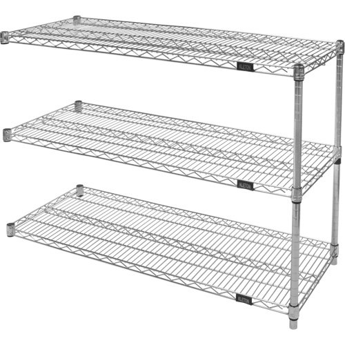 Heavy-Duty Chromate Wire Shelving, Add-On Kit, 3 Tiers, 30" W x 33" H x 14" D Southpoint Industrial Supply