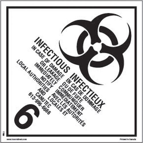 TDG Shipping Labels, Class 6.2, Infectious Substances, Vinyl Southpoint Industrial Supply