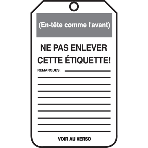 &eacute;tiquettes de verrouillage, Papier cartonn&eacute;, 3-1/8" la x 5-7/8" h, Français Southpoint Industrial Supply