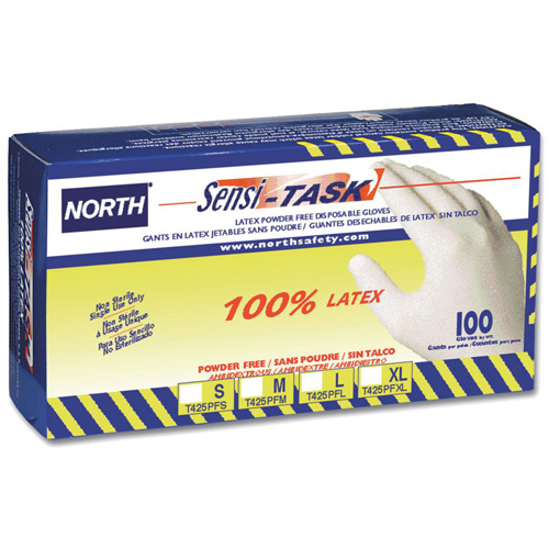 North&reg; Sensi-Task Disposable Gloves, Small, Latex, 5-mil, Powder-Free, White Southpoint Industrial Supply