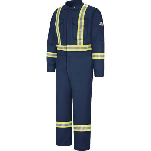 Flame-Resistant Coveralls with Reflective Trim, Size 38, Navy Blue, 12.2 cal/cm² Southpoint Industrial Supply