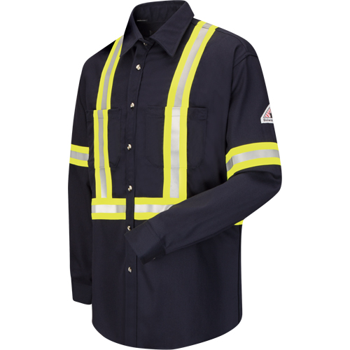 Chemise de travail avec bordure r&eacute;fl&eacute;chissante, Coton/nylon, Moyen, Orange haute visibilit&eacute; Southpoint Industrial Supply