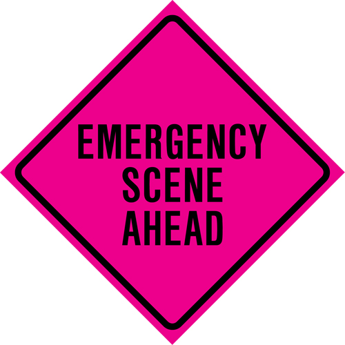 Enseigne enroulable de circulation  Emergency Scene Ahead , 36" x 36", Vinyle, Anglais Southpoint Industrial Supply