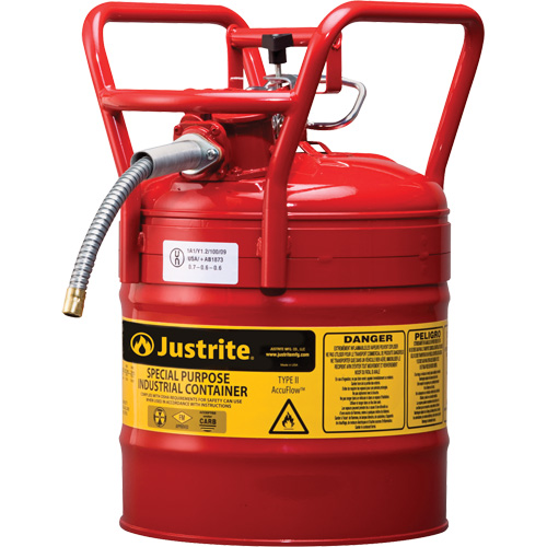 Bidons s&eacute;curitaires D.O.T. de AccuFlow, Type II, Acier, 5 gal. US, Rouge, Homologu&eacute; FM Southpoint Industrial Supply