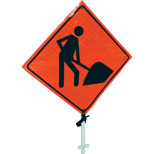 Men At Work Pole Sign, 24" x 24", Vinyl, Pictogram Southpoint Industrial Supply
