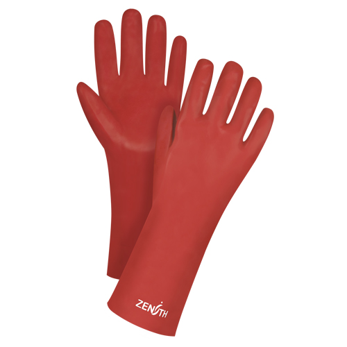 Red Smooth-Finish Chemical-Resistant Gloves, Size 9, 14" L, PVC, Interlock Inner Lining, 47-mil Southpoint Industrial Supply