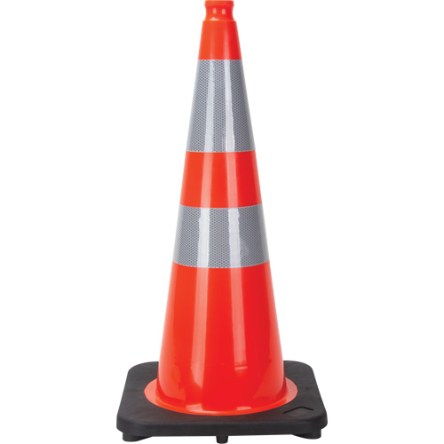 C&ocirc;ne de signalisation, 28", Orange, Bande(s) r&eacute;fl&eacute;chissante(s) 4" & 6" Southpoint Industrial Supply
