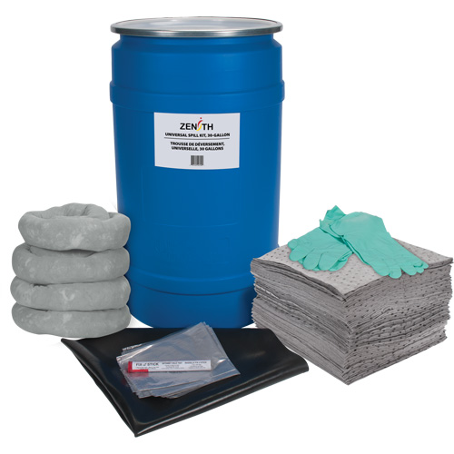 Trousse de lutte contre les d&eacute;versements pour &eacute;tabli, Universel, Baril, Absorbance de 30 gal. US Southpoint Industrial Supply