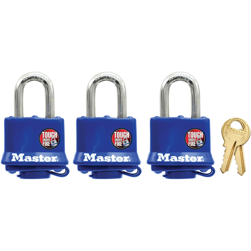 Cadenas r&eacute;sistant aux intemp&eacute;ries, Bleu, Cl&eacute;s identiques, Acier lamin&eacute;, Largeur de 1-9/16" Southpoint Industrial Supply