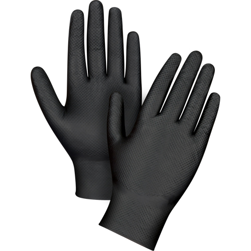 Gants d'examen de poids lourd &agrave; prise tactile, T-petit, Nitrile, 8 mils, Sans poudre, Noir Southpoint Industrial Supply