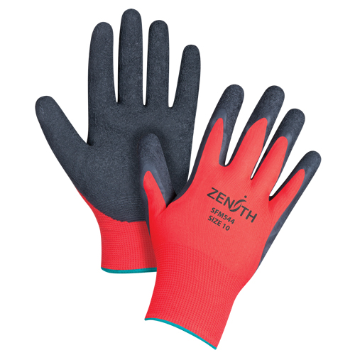 Gants enduits &agrave; prise cr&ecirc;p&eacute;e noir & rouge, 10/T-Grand, R&ecirc;vetement Latex de caoutchouc, Calibre 13, Enveloppe en Polyester Southpoint Industrial Supply