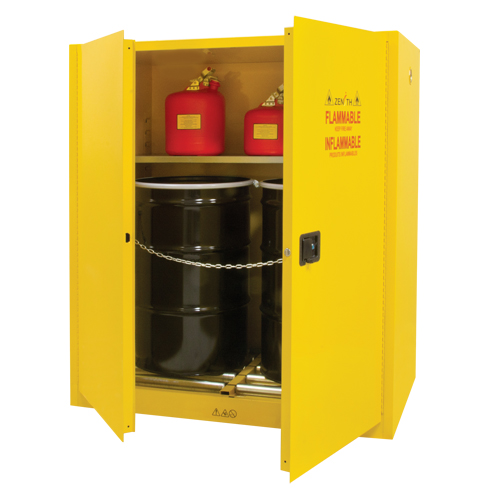Vertical Drum Storage Cabinet, 110 US gal. Cap., 2 Drums, Yellow Southpoint Industrial Supply