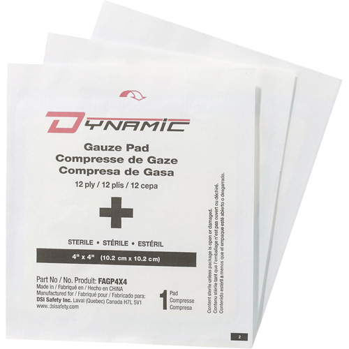 Gaze Dynamic, Tampon, 4" lo x 4" la, St&eacute;rile, Dispositif m&eacute;dical Classe 1 Southpoint Industrial Supply