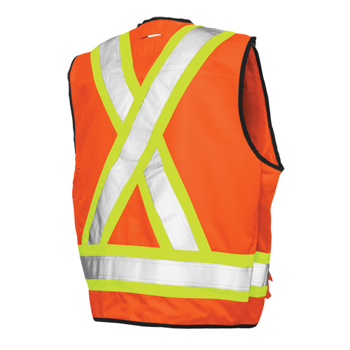 Surveyor Safety Vest, High Visibility Orange, Large, Polyester Southpoint Industrial Supply