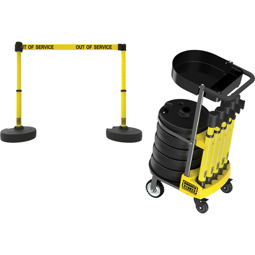 PLUS Barrier Post Cart Kit with Tray, 75' L, Metal, Yellow Southpoint Industrial Supply