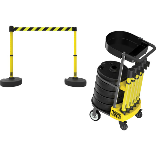 PLUS Barrier Post Cart Kit with Tray, 75' L, Metal, Yellow Southpoint Industrial Supply