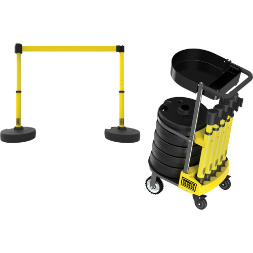 PLUS Barrier Post Cart Kit with Tray, 75' L, Metal, Yellow Southpoint Industrial Supply