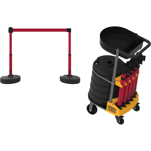 PLUS Barrier Post Cart Kit with Tray, 75' L, Metal, Yellow Southpoint Industrial Supply