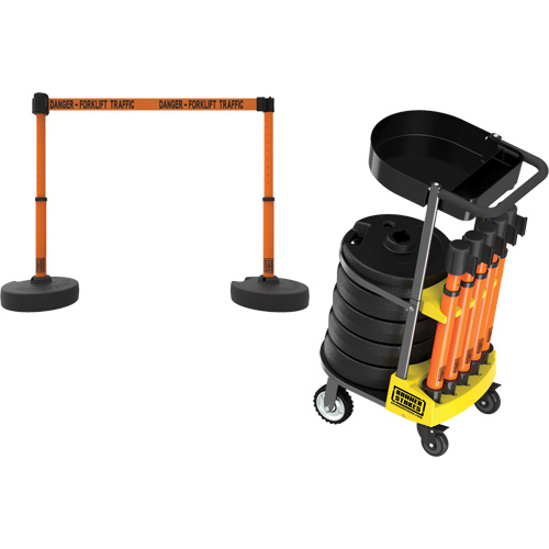 PLUS Barrier Post Cart Kit with Tray, 75' L, Metal, Orange Southpoint Industrial Supply