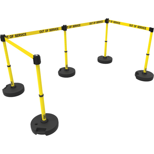 PLUS Barrier Post Set X5, Plastic, 42" H, Yellow Tape, 15' Tape Length Southpoint Industrial Supply