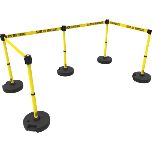 PLUS Barrier Post Set X5, Plastic, 42" H, Yellow Tape, 15' Tape Length Southpoint Industrial Supply