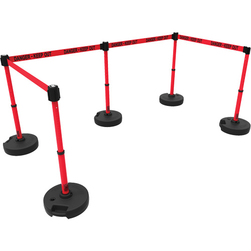 Ensemble de cinq montants pour barri&egrave;re PLUS, Plastique, 42" h, Ruban Rouge, Longueur du ruban 15' Southpoint Industrial Supply