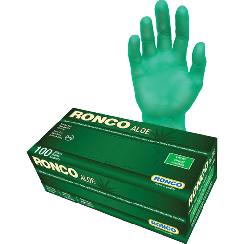 Gants jetables avec alo&egrave;s, Grand, Vinyle, 5 mils, Sans poudre, Vert Southpoint Industrial Supply