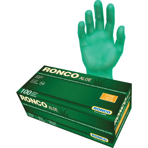 Disposable Gloves with Aloe, X-Large, Vinyl, 5-mil, Powder-Free, Green Southpoint Industrial Supply