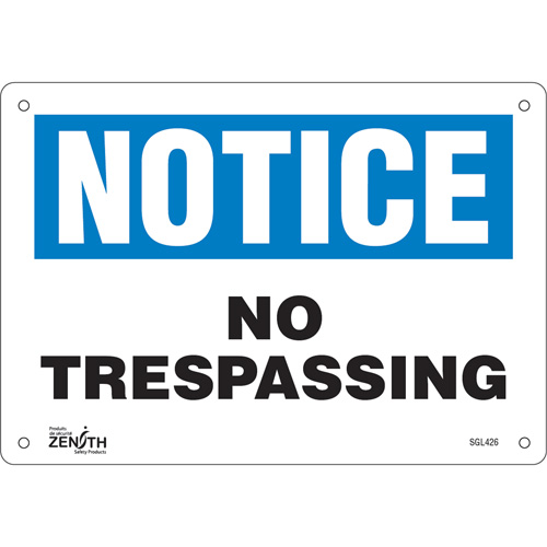 Enseigne No Trespassing, 7" x 10", Plastique, Anglais Southpoint Industrial Supply
