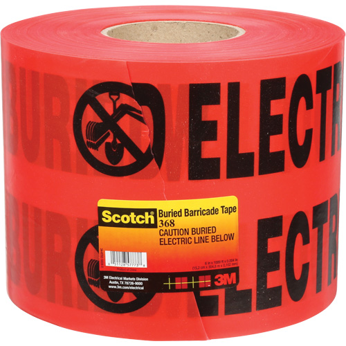 Ruban pour barri&egrave;res pour services publics souterrains Scotch, Anglais, 6" la x 1000' lo, 4 mils, Noir/rouge Southpoint Industrial Supply