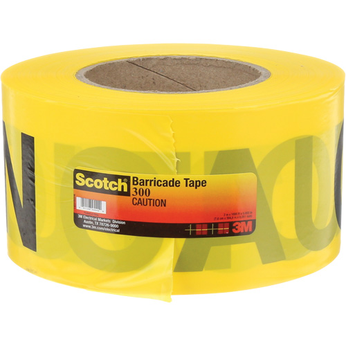 Ruban pour barri&egrave;res pour services publics souterrains Scotch, Anglais, 3" la x 1000' lo, 2 mils, Noir sur jaune Southpoint Industrial Supply