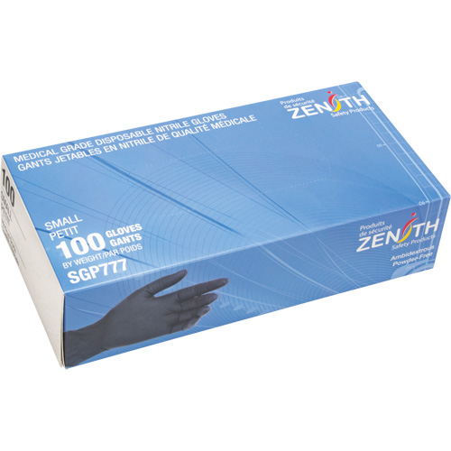Puncture-Resistant Medical-Grade Disposable Gloves, Small, Nitrile, 5-mil, Powder-Free, Black, Class 2 Southpoint Industrial Supply