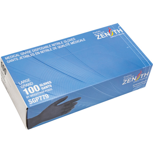 Gants jetables de calibre m&eacute;dical r&eacute;sistants &agrave; la perforation, Grand, Nitrile, 5 mils, Sans poudre, Noir, Classe 2 Southpoint Industrial Supply