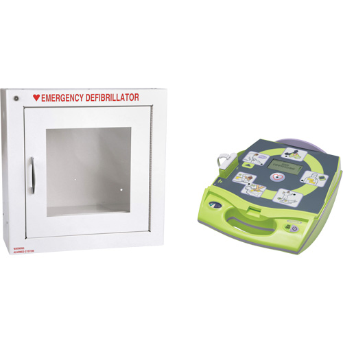 AED Plus&reg; Defibrillator with Alarmed Flush Wall Cabinet, Automatic, English, Class 4 Southpoint Industrial Supply