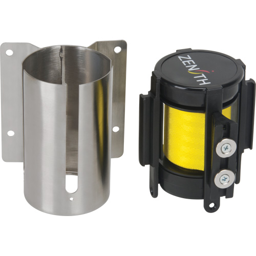 Barri&egrave;re &agrave; fixation murale avec ruban magn&eacute;tique, Acier, Fixation par vis, 7', Ruban Jaune Southpoint Industrial Supply