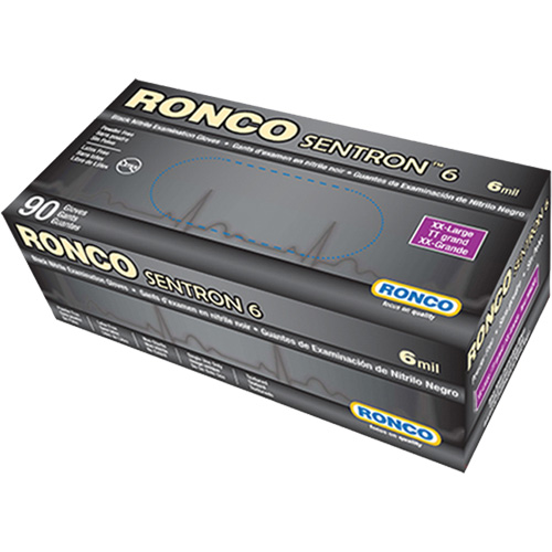 Gants d'examen jetables Sentron 6, 2T-Grand, Nitrile, 6 mils, Sans poudre, Noir, Classe 2 Southpoint Industrial Supply