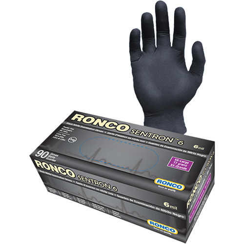 Gants d'examen jetables Sentron 6, 2T-Grand, Nitrile, 6 mils, Sans poudre, Noir, Classe 2 Southpoint Industrial Supply
