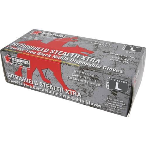 NitriShield Stealth Extra Disposable Gloves, Large, Nitrile, 6-mil, Powder-Free, Black Southpoint Industrial Supply