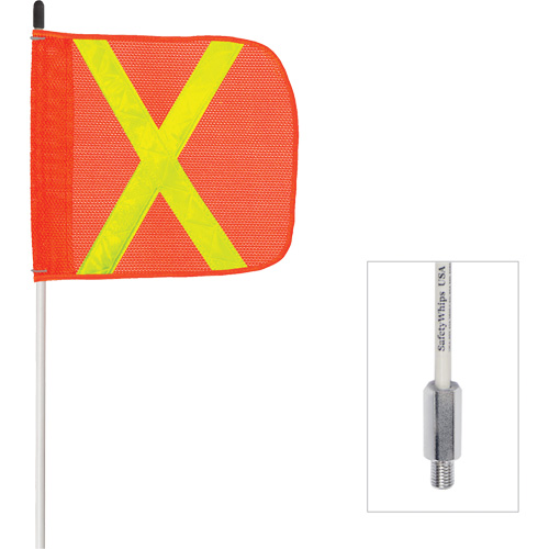 Fanion &agrave; tige en fibre de verre non aliment&eacute; Safety Whip, Fixation Filet&eacute;, Hauteur 6', Orange avec X r&eacute;fl&eacute;chissant Southpoint Industrial Supply