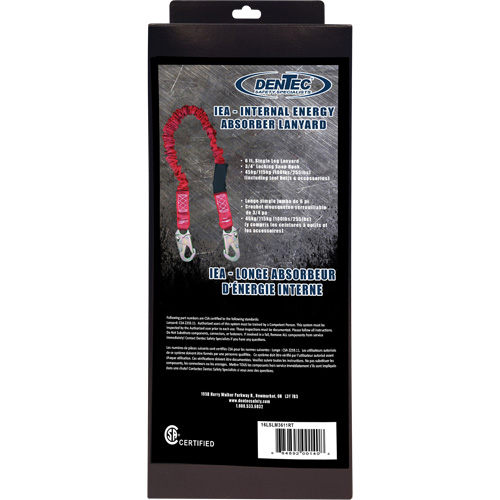 ShockSorb Internal Shock Lanyard, 6', Snap Hook Center, Snap Hook Leg Ends, Polyester Southpoint Industrial Supply