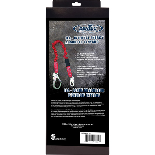 ShockSorb Internal Shock Lanyard, 6', Snap Hook Center, Snap Hook Leg Ends, Polyester Southpoint Industrial Supply