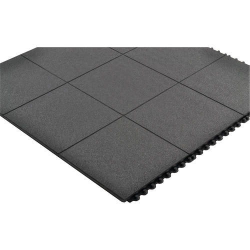 Cushion-Ease&reg; Interlocking Anti-Fatigue Mat, Pebbled, 3' x 3' x 3/4", Black, Natural Rubber Southpoint Industrial Supply
