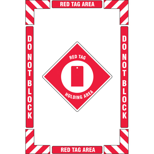 Trousse de marquage du sol ?Red Tag Holding Area? (zone de stockage des &eacute;tiquettes rouges), Adh&eacute;sif, Anglais avec pictogramme Southpoint Industrial Supply