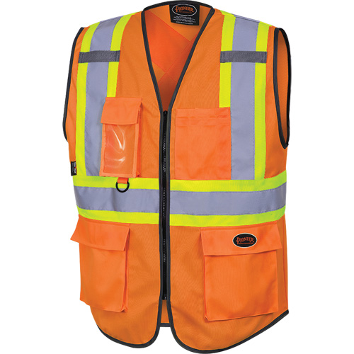 6958 Zipper Front Safety Vest, High Visibility Orange, Small, Polyester Southpoint Industrial Supply